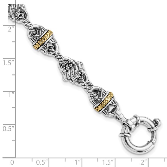 Sterling Silver w/14k Accent Antiqued Fancy Link Bracelet