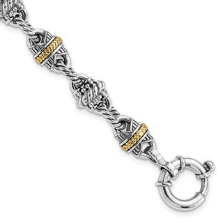 Sterling Silver w/14k Accent Antiqued Fancy Link Bracelet
