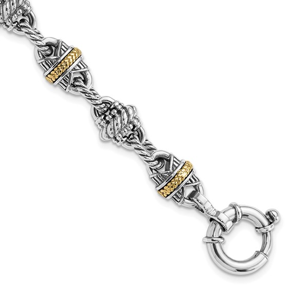 Sterling Silver w/14k Accent Antiqued Fancy Link Bracelet