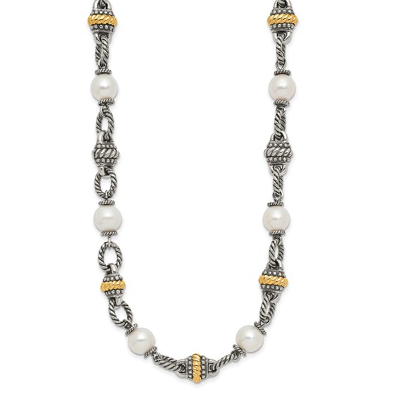 Shey Couture Sterling Silver with 14K Accent 18 Inch Antiqued 8mm Freshwater Cultured Pearl Necklace