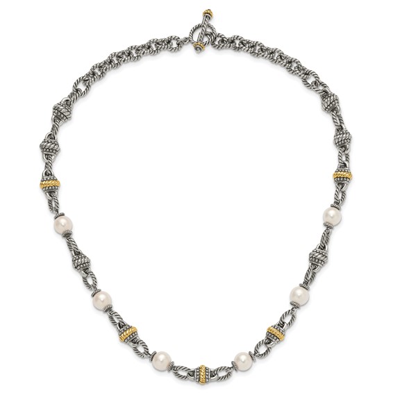 Shey Couture Sterling Silver with 14K Accent 18 Inch Antiqued 8mm Freshwater Cultured Pearl Necklace