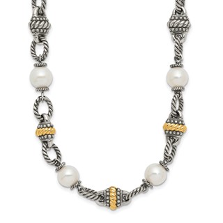 Shey Couture Sterling Silver with 14K Accent 18 Inch Antiqued 8mm Freshwater Cultured Pearl Necklace