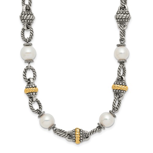 Shey Couture Sterling Silver Necklace with 14K Accent Antiqued 8mm Freshwater Cultured Pearl, 18"