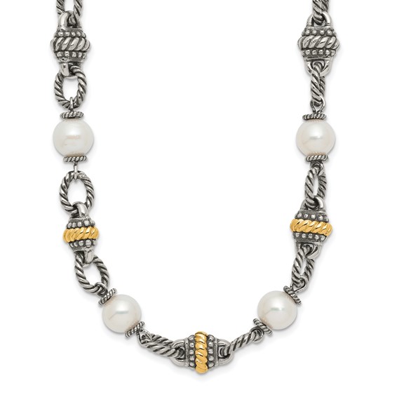 Shey Couture Sterling Silver with 14K Accent 18 Inch Antiqued 8mm Freshwater Cultured Pearl Necklace