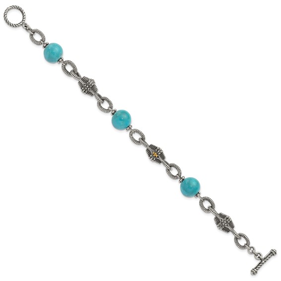 Shey Couture Sterling Silver with 14K Accent 7.25 Inch Antiqued Reconstructed Turquoise Bracelet
