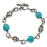 Shey Couture Sterling Silver Bracelet with 14K Accent Antiqued Reconstructed Turquoise, 7.25" view 5