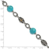 Shey Couture Sterling Silver Bracelet with 14K Accent Antiqued Reconstructed Turquoise, 7.25" view 3