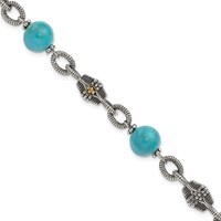 Shey Couture Sterling Silver Bracelet with 14K Accent Antiqued Reconstructed Turquoise, 7.25" view 1
