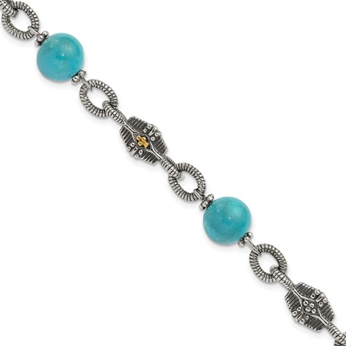 Shey Couture Sterling Silver Bracelet with 14K Accent Antiqued Reconstructed Turquoise, 7.25"