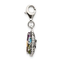 Shey Couture Sterling Silver Charm with 14K Accent Antiqued Pear Shaped Amethyst Citrine Blue Topaz Peridot and Garnet Multicolored Gemstone Flower with Lobster Clasp view 2