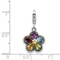 Shey Couture Sterling Silver Charm with 14K Accent Antiqued Pear Shaped Amethyst Citrine Blue Topaz Peridot and Garnet Multicolored Gemstone Flower with Lobster Clasp view 3