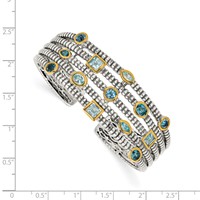 Shey Couture Sterling Silver Gold-tone Flash Gold-plated Antiqued Bezel Sky Blue Swiss and London Blue Topaz Cuff Bracelet view 3