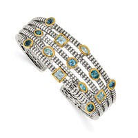 Shey Couture Sterling Silver Gold-tone Flash Gold-plated Antiqued Bezel Sky Blue Swiss and London Blue Topaz Cuff Bracelet view 1