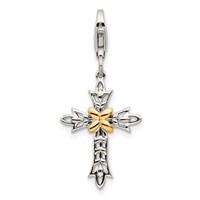 Shey Couture Sterling Silver Charm with 14K Accent Antiqued 3-D Antiqued Cross with Lobster Clasp view 3
