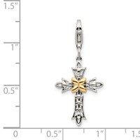 Shey Couture Sterling Silver Charm with 14K Accent Antiqued 3-D Antiqued Cross with Lobster Clasp view 4