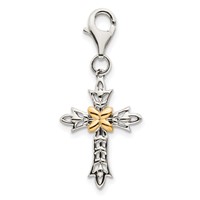 Shey Couture Sterling Silver Charm with 14K Accent Antiqued 3-D Antiqued Cross with Lobster Clasp view 1