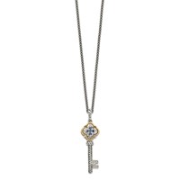 Shey Couture Sterling Silver Necklace with 14K Accent Antiqued Sapphire and Diamond Key, 18" view 2