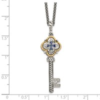 Shey Couture Sterling Silver Necklace with 14K Accent Antiqued Sapphire and Diamond Key, 18" view 3