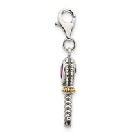 Shey Couture Sterling Silver Charm with 14K Accent Antiqued Heart Amethyst Antiqued Key with Lobster Clasp view 2