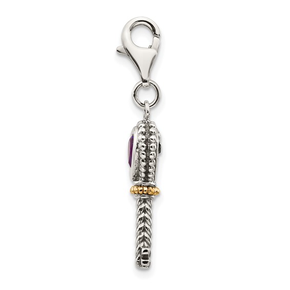 Heart Gemstone Antiqued Key Charm