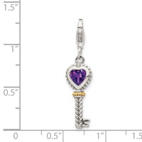 Shey Couture Sterling Silver Charm with 14K Accent Antiqued Heart Amethyst Antiqued Key with Lobster Clasp view 3