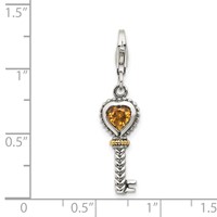 Shey Couture Sterling Silver Charm with 14K Accent Antiqued Heart Citrine Key with Lobster Clasp view 4