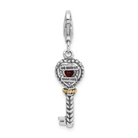 Shey Couture Sterling Silver Charm with 14K Accent Antiqued Garnet Key with Lobster Clasp view 3