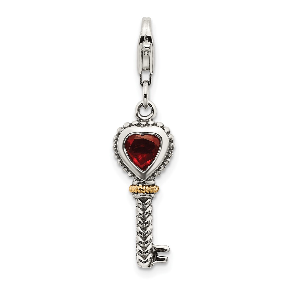 Shey Couture Sterling Silver Charm with 14K Accent Antiqued Garnet Key with Lobster Clasp