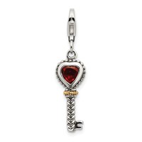 Shey Couture Sterling Silver Charm with 14K Accent Antiqued Garnet Key with Lobster Clasp view 1