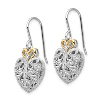 Shey Couture Sterling Silver Rhodium-plated Earrings with 14K Accent Diamond Shepherd Hook Dangle Vintage Heart view 2