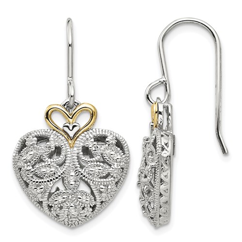 Shey Couture Sterling Silver Rhodium-plated Earrings with 14K Accent Diamond Shepherd Hook Dangle Vintage Heart