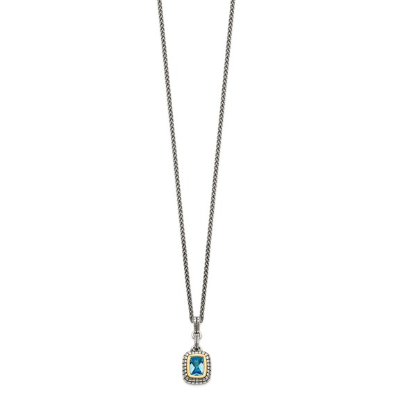 Shey Couture Sterling Silver with 14K Accent 18 Inch Antiqued Cushion Bezel Swiss Blue Topaz Necklace