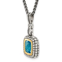 Shey Couture Sterling Silver Necklace with 14K Accent Antiqued Cushion Bezel Swiss Blue Topaz, 18" view 5