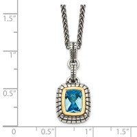 Shey Couture Sterling Silver Necklace with 14K Accent Antiqued Cushion Bezel Swiss Blue Topaz, 18" view 3