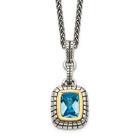 Shey Couture Sterling Silver Necklace with 14K Accent Antiqued Cushion Bezel Swiss Blue Topaz, 18" view 1