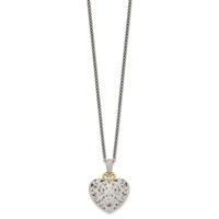 Shey Couture Sterling Silver Antiqued Necklace with 14K Accent Diamond Vintage Heart, 18" view 2