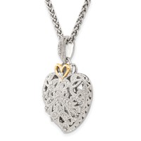 Shey Couture Sterling Silver Antiqued Necklace with 14K Accent Diamond Vintage Heart, 18" view 5