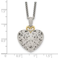 Shey Couture Sterling Silver Antiqued Necklace with 14K Accent Diamond Vintage Heart, 18" view 3