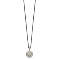 Shey Couture Sterling Silver Antiqued Necklace with 14K Accent Diamond Vintage Flower, 18" view 2