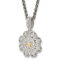 Shey Couture Sterling Silver Antiqued Necklace with 14K Accent Diamond Vintage Flower, 18" view 5