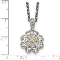 Shey Couture Sterling Silver Antiqued Necklace with 14K Accent Diamond Vintage Flower, 18" view 3