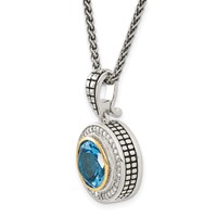 Shey Couture Sterling Silver Necklace with 14K Accent Antiqued Round Swiss Blue Topaz and Diamond, 18" view 5