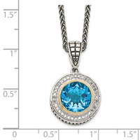 Shey Couture Sterling Silver Necklace with 14K Accent Antiqued Round Swiss Blue Topaz and Diamond, 18" view 3