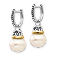 Shey Couture Sterling Silver Earrings with 14K Accent Antiqued 10mm Freshwater Cultured Pearl Hinged Hoop Dangle view 2