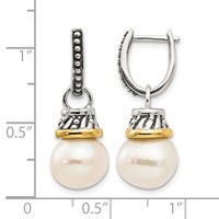 Shey Couture Sterling Silver Earrings with 14K Accent Antiqued 10mm Freshwater Cultured Pearl Hinged Hoop Dangle view 4