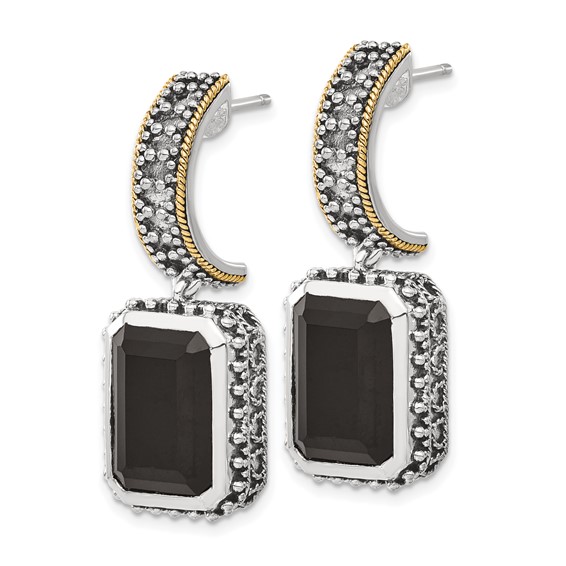 Sterling Silver w/ 14k Accent Antiqued Black Onyx Earrings