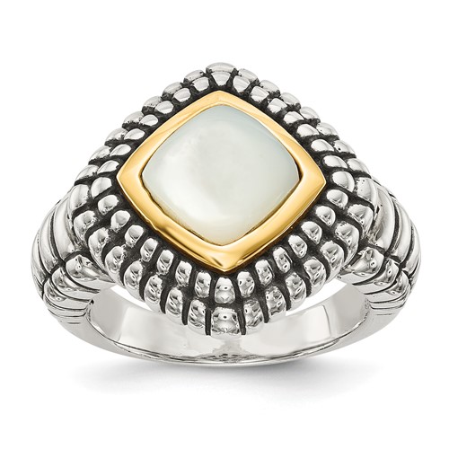 Shey Couture Sterling Silver Ring with 14K Accent Antiqued Mother of Pearl