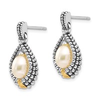 Shey Couture Sterling Silver with 14K Accent Antiqued 7x5mm Freshwater Cultured Pearl Post Drop Earrings view 2