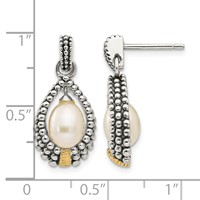 Shey Couture Sterling Silver with 14K Accent Antiqued 7x5mm Freshwater Cultured Pearl Post Drop Earrings view 4