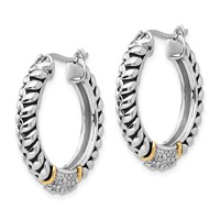 Shey Couture Sterling Silver Earrings with 14K Accent Antiqued Diamond Hoop view 2